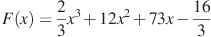 F(x)=frac{2}{3}x^3+12x^2+73x-frac{16}{3}